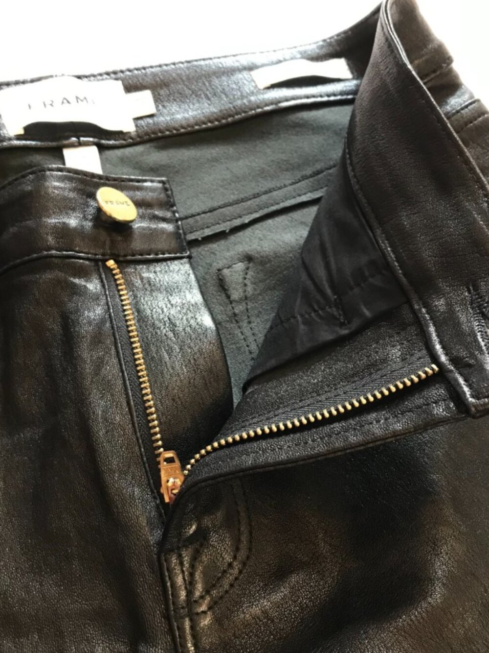 Frame Le Crop Mini Boot Leather Pants Womens 26 Black High Rise Waist Stretch - Picture 9 of 15